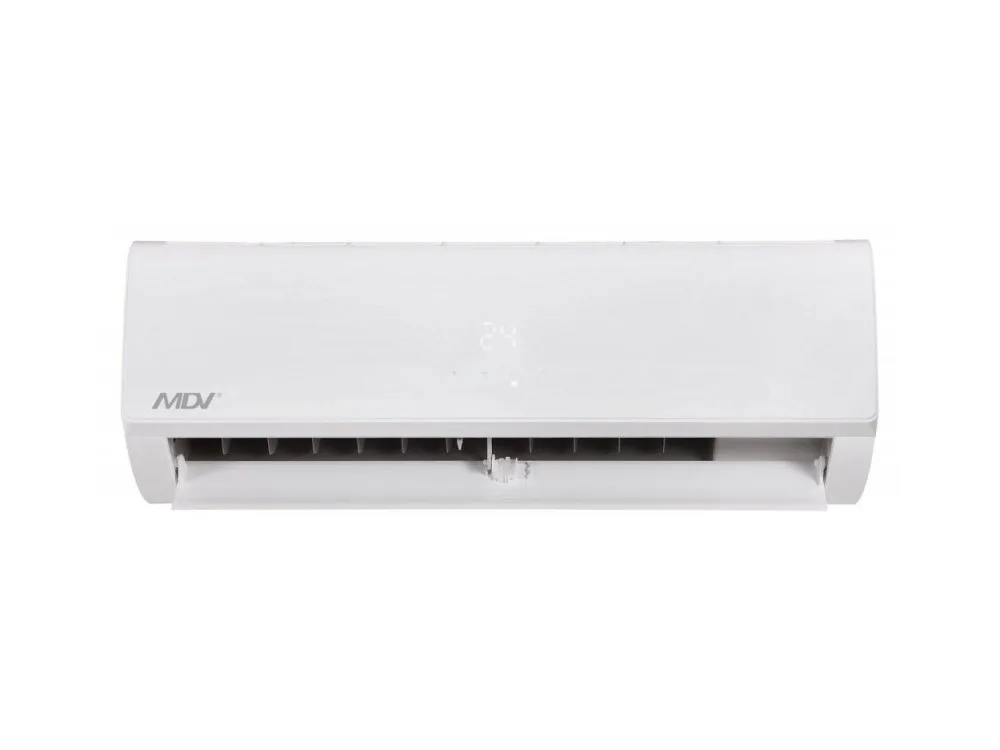 MDV Infini MDSAG-07HRN1 — внутренний блок с дисплеем и открытыми жалюзи